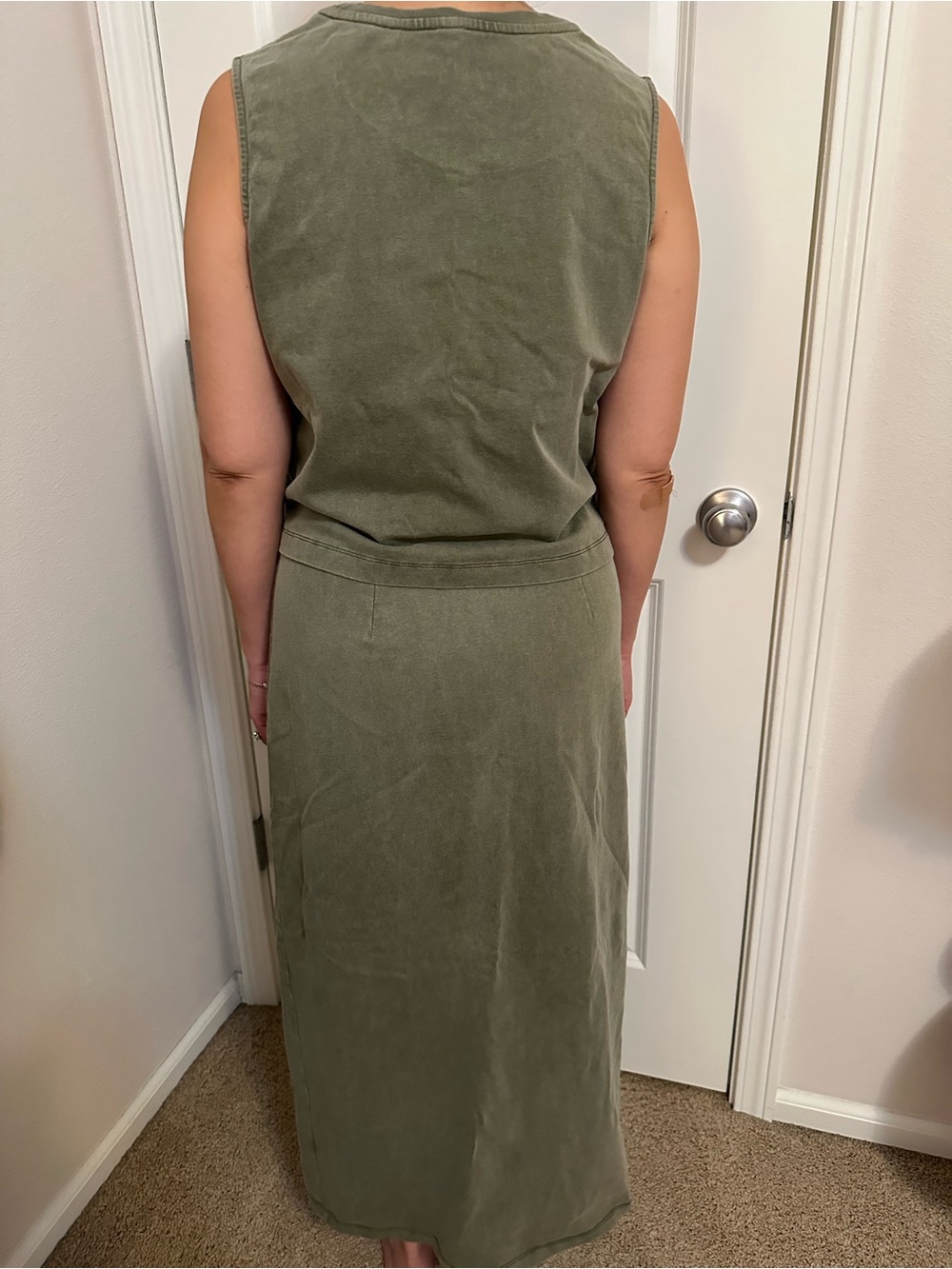 Olive Green Midi Skirt and Top- Women - Picture 3 of 5
